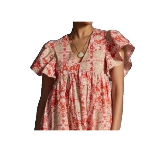 Anthropologie Maeve Printed FlutterSleeve Babydoll Cotton Dress Sz S MSRP$148.00 - Picture 3 of 10
